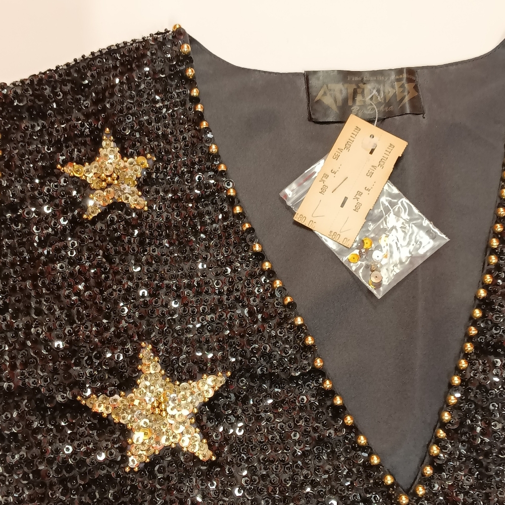 NEW NOS Beaded & Sequin Dressy Vest Celestial Moon/Stars Vest - Picture 3 of 12